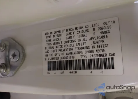 2010 Acura Tsx 2.4 z USA, uszkodzony, nr VIN JH4CU2F68AC031679